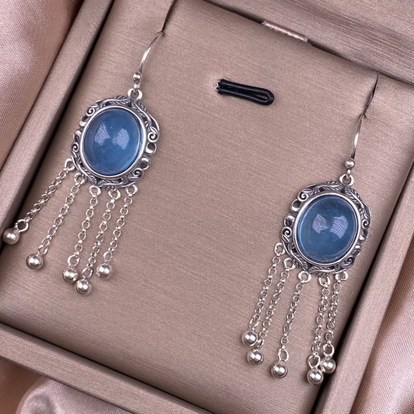 Aquarmarine Earrings s925 Silver Inlaid Long Tassel Earhook Colorful Treasure Crystal Silver Earrings