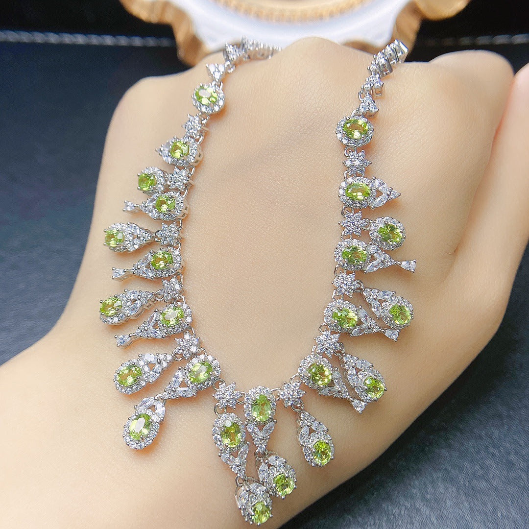 [DF] Collier en olivine naturelle - Monture en argent S925, pierre précieuse de 3x4 mm, vente chaude en Europe et en Amérique 