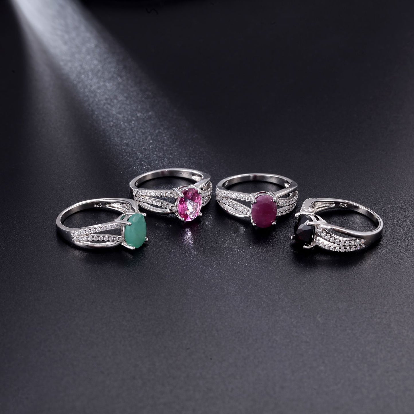 Temperament s925 Silver Set Colorful Gemstone Crystal Ring