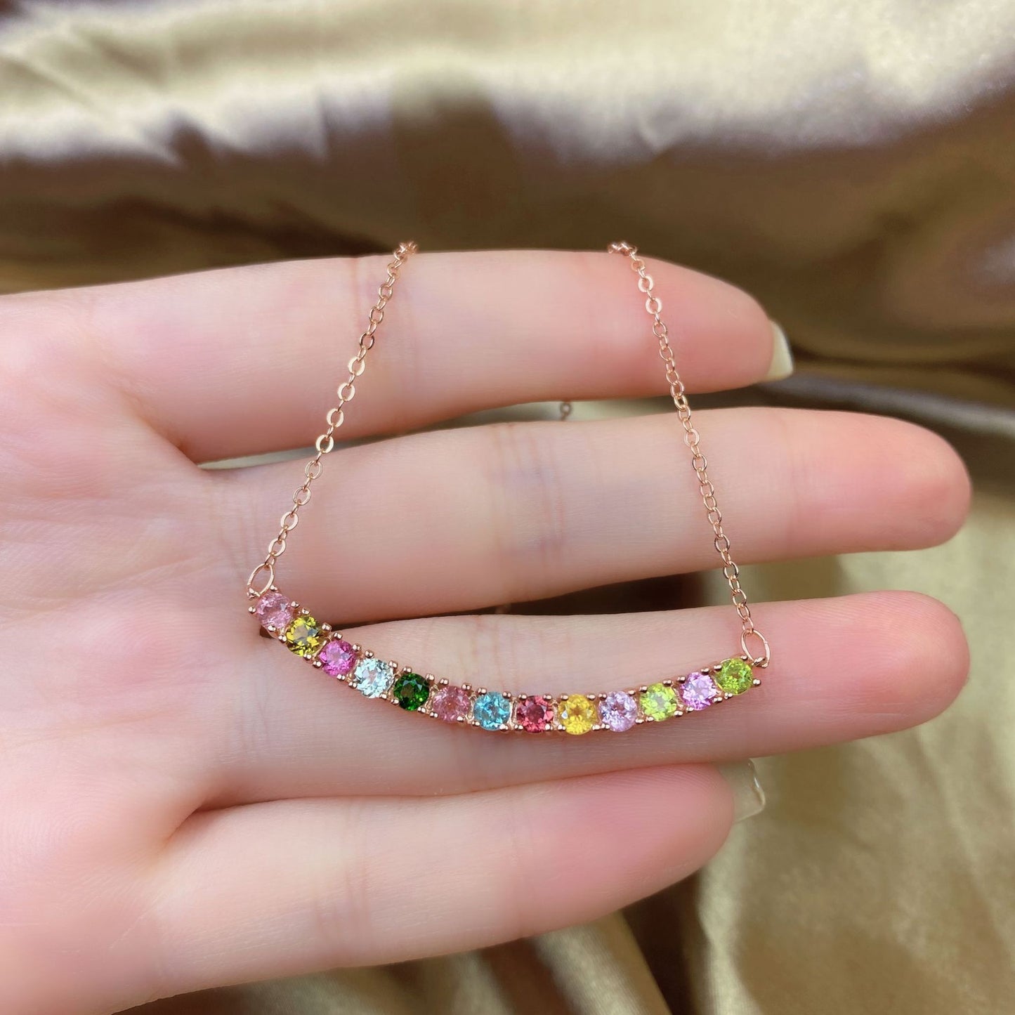 Macaron Smiling Face Candy Color Tourmaline Necklace Women's Simple and Versatile Ins Style Pendant s925 Silver Inlaid with Natural Color Treasure