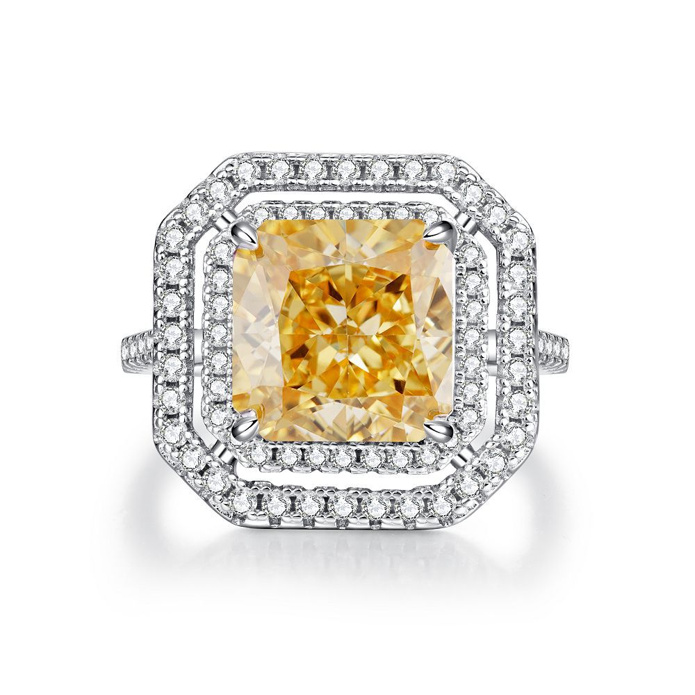 Bague de mariage en argent pur S925, diamant jaune, fleur de glace, Zircon 8A, pour femmes