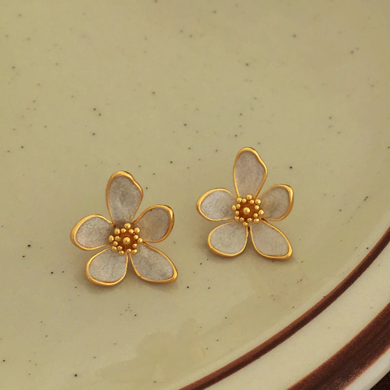 [DF]Copper plated gold S925 silver needle Korea fairy flower earrings ins wind small fresh earrings temperament earrings