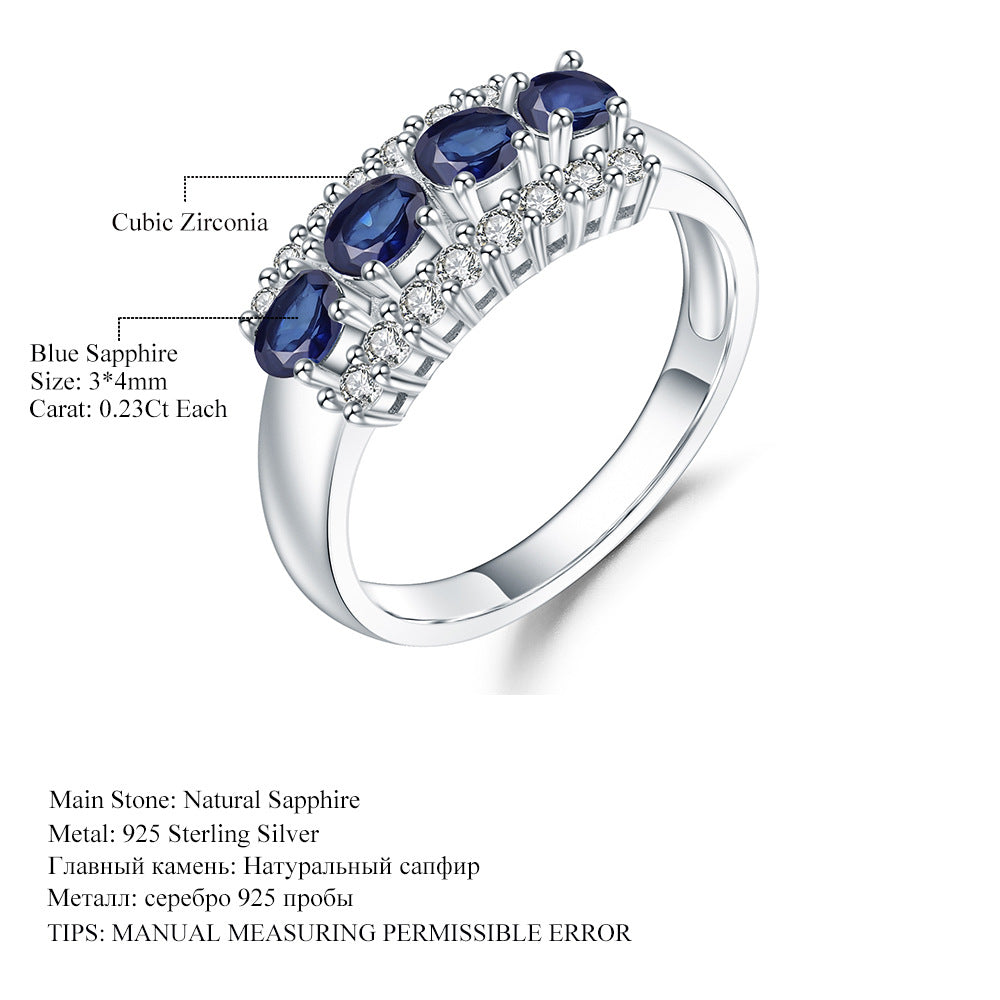 New Light Luxury High-end Sapphire Ring Fashion design lined with S925 silver inlaid colored gemstone ring