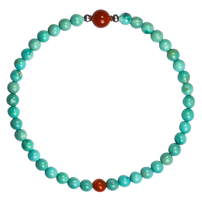 Natural raw ore turquoise bracelet with red transfer bead bracelet