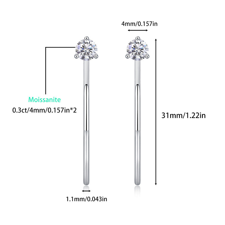 Pendientes nuevos de plata 925 con moissanita y aro para la oreja