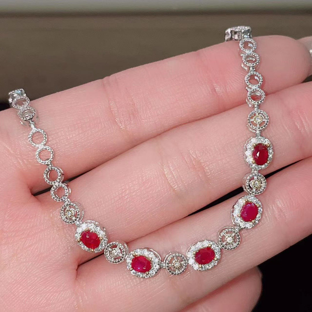 Natural ruby bracelet S925 silver inlaid main stone 3*4 sales