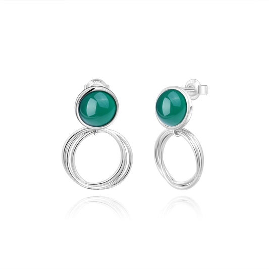 Designer's high-end gemstone inlaid earrings s925 silver green agate earrings earrings