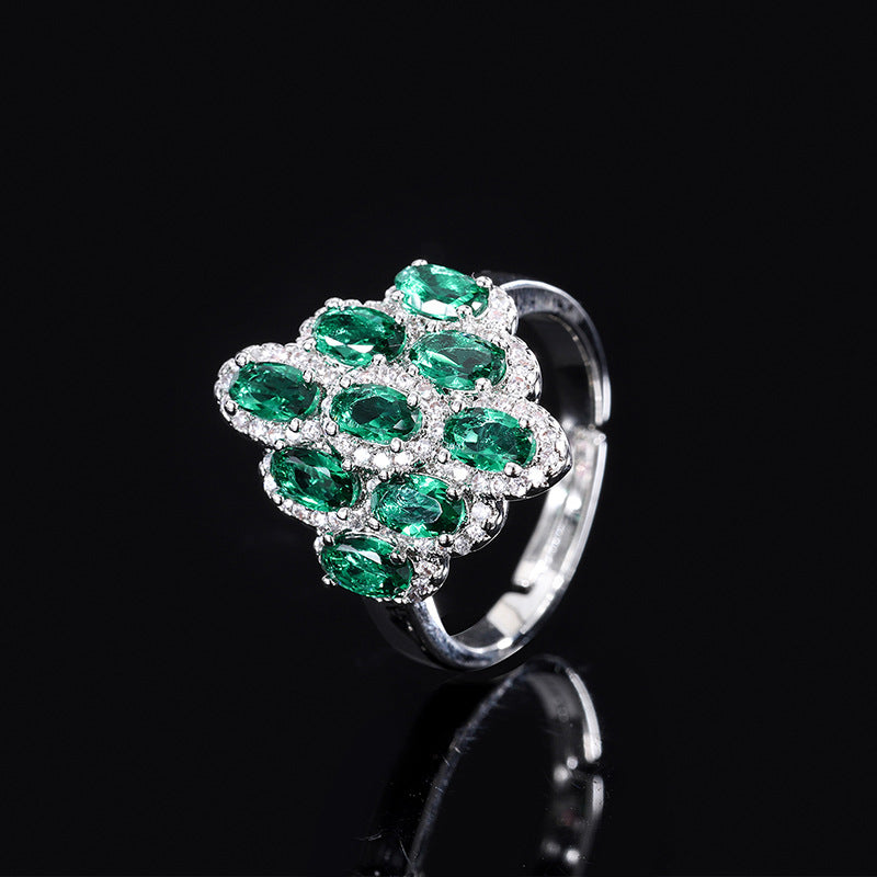 Gradient geometric simulation color treasure creative women's diamond inlaid ring with adjustable opening