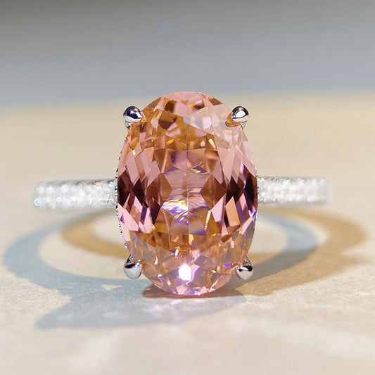 Bague en argent sterling S925 femelle œufs de pigeon rose pâle bague en diamant 6 carats pleine de diamants.