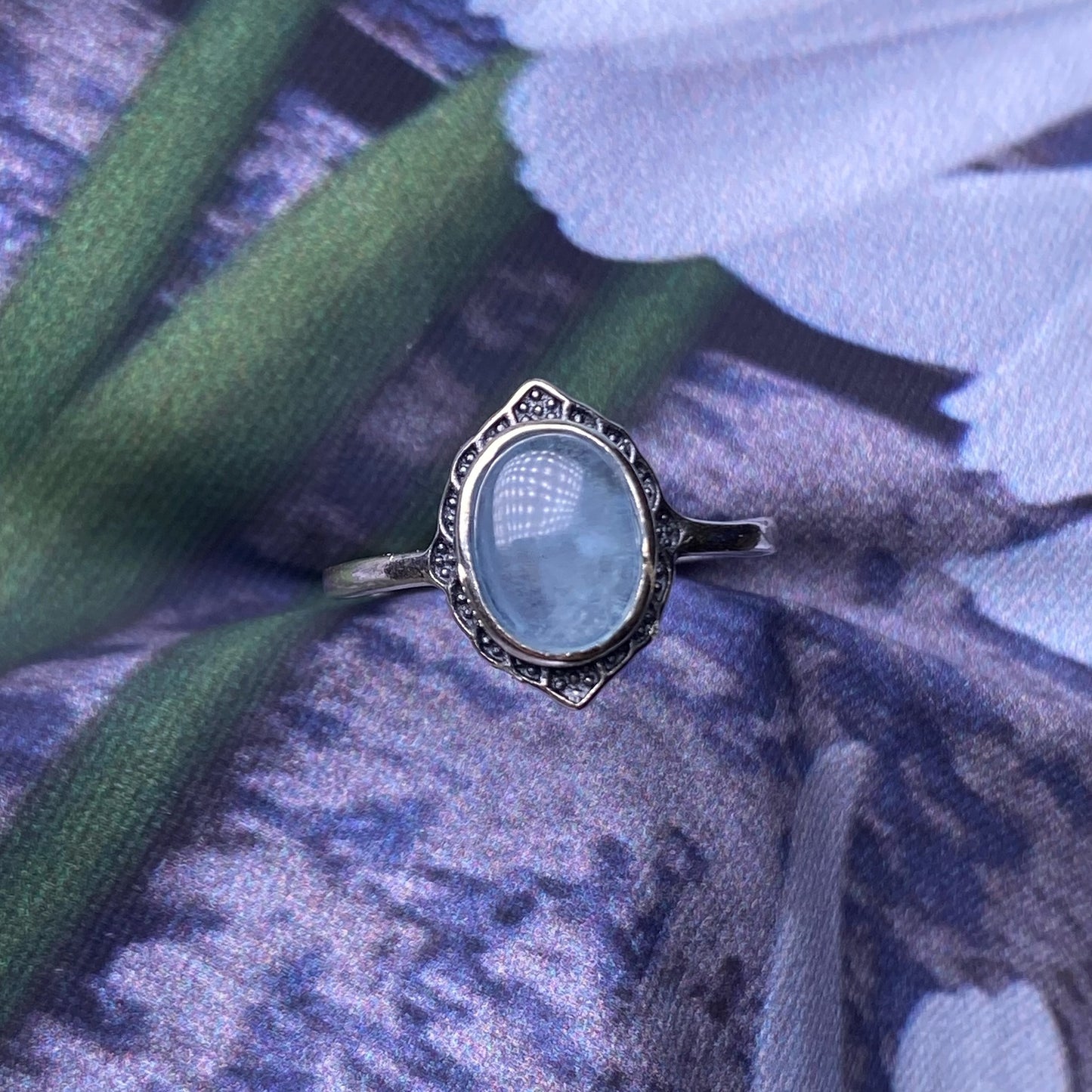 Aquamarine ring s925 silver inlaid vintage old jewelry