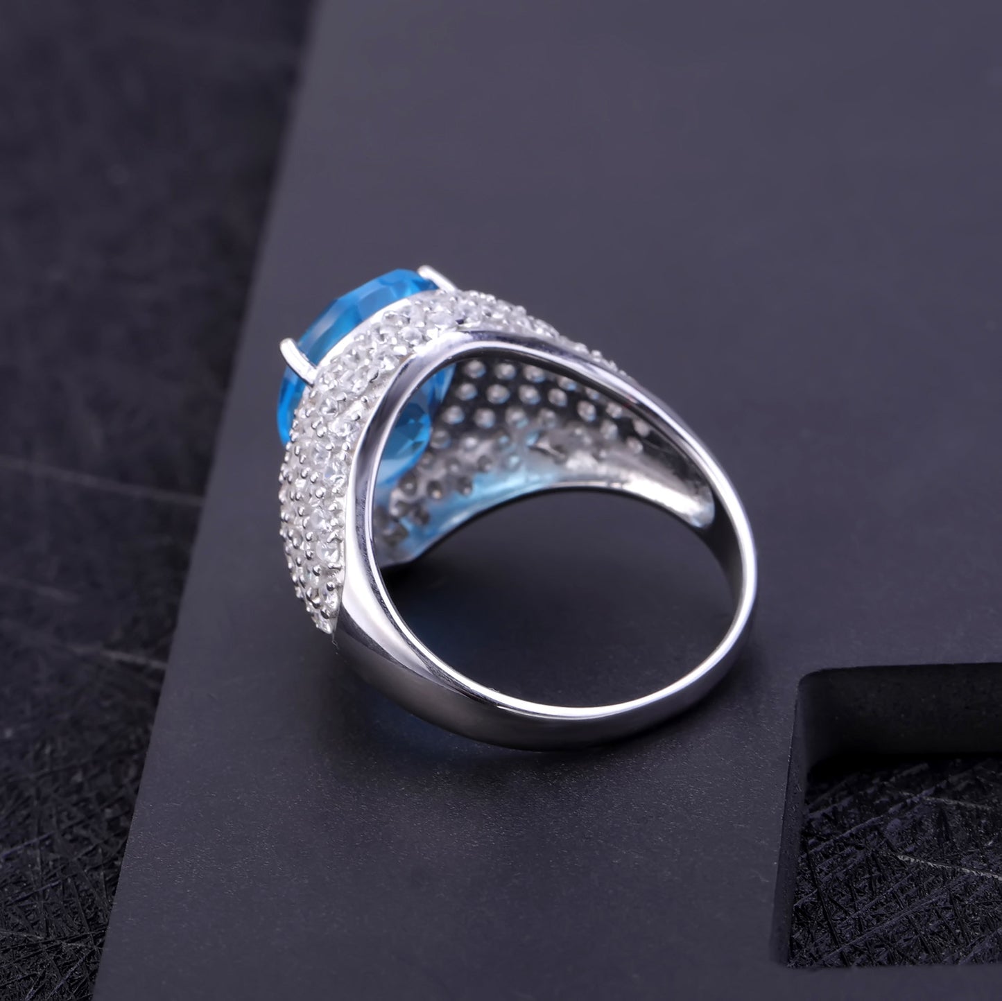 S925 Silver Pure Natural Topaz Ring Fashionable Luxury Personalized Design Group Set with Gemstone Ring