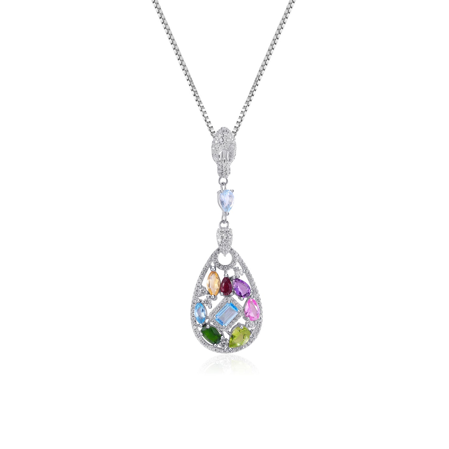 High fashion natural colored gems Topaz pendant 925 sterling silver for girlfriend&#039;s birthday gift necklace.