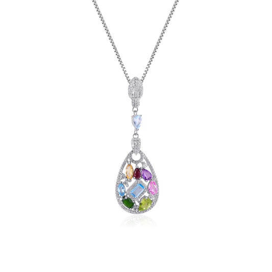 High fashion natural colored gems Topaz pendant 925 sterling silver for girlfriend&#039;s birthday gift necklace.