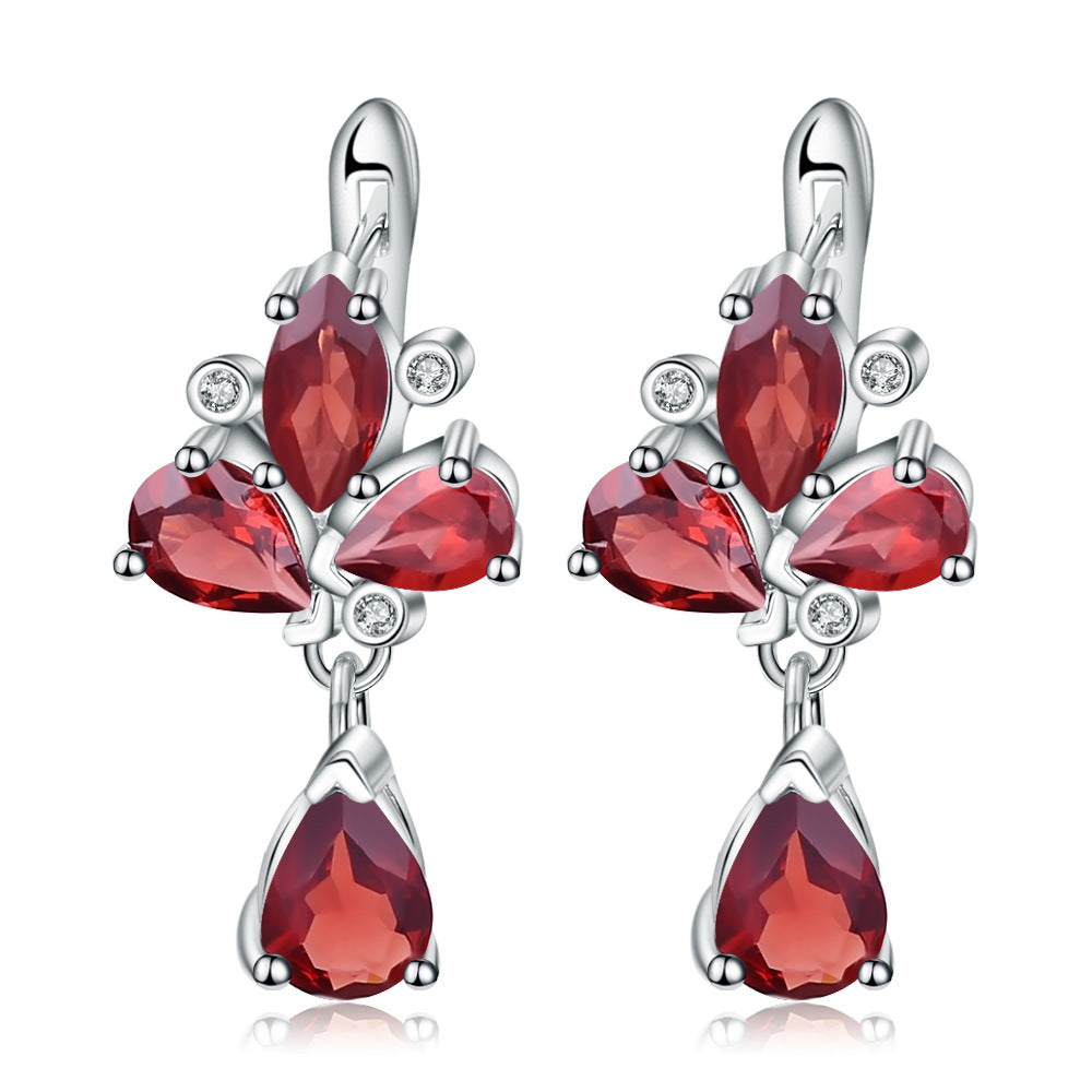 Natural Colorful Treasure Inlaid Garnet Earrings and Earrings s925 Silver Birthstone Earrings and Earrings