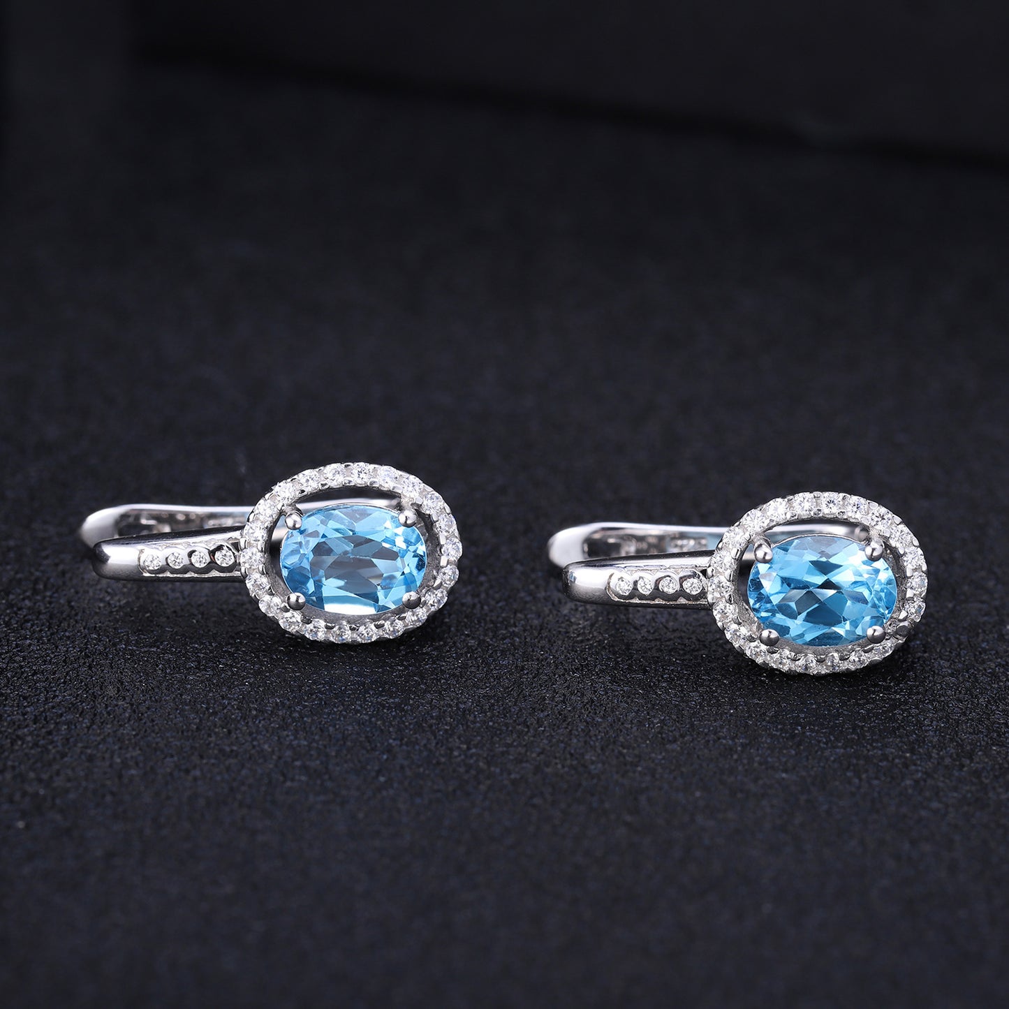 Boucles d'oreilles à la mode en topaze bleu ciel en argent s925 avec boucles d'oreilles en cristal de pierres précieuses colorées