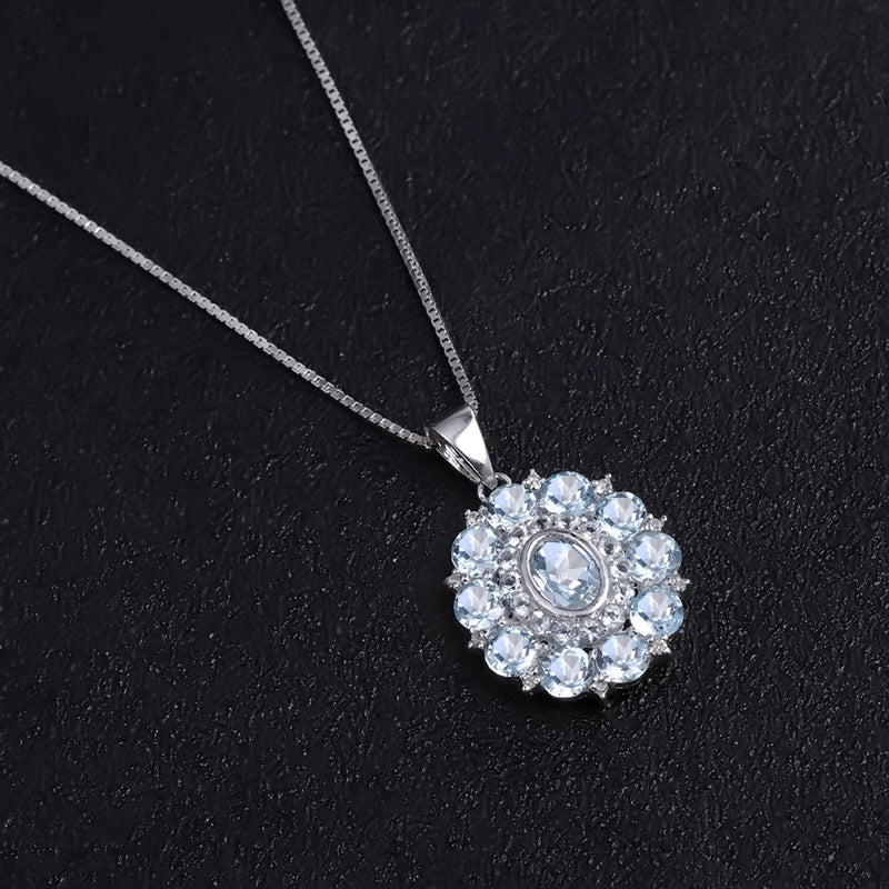 Natural Topaz Necklace Light Luxury Design Sense S925 Silver Inlaid Natural Colored Stone Necklace Pendant