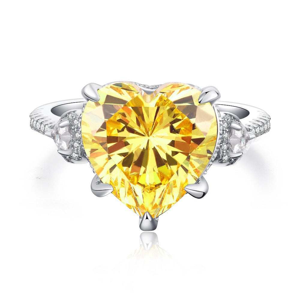 S925 Pure Silver Yellow Diamond Ring Women's Ice Flower 8A Zircon Ring Wedding Ring