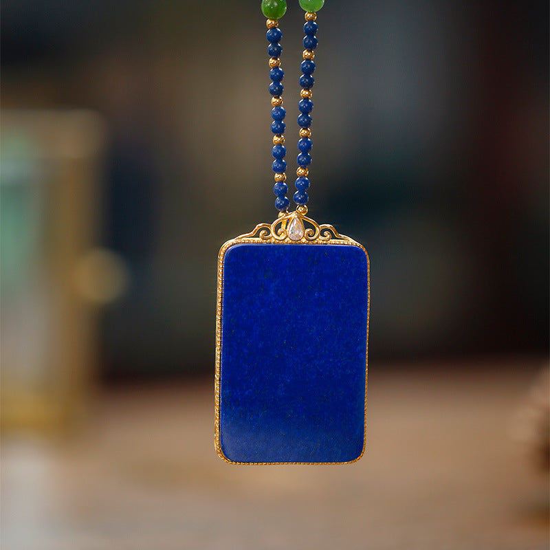 S925 Silver Plated Gold Inlaid with Natural Lapis lazuli Wushi Brand Bead Chain