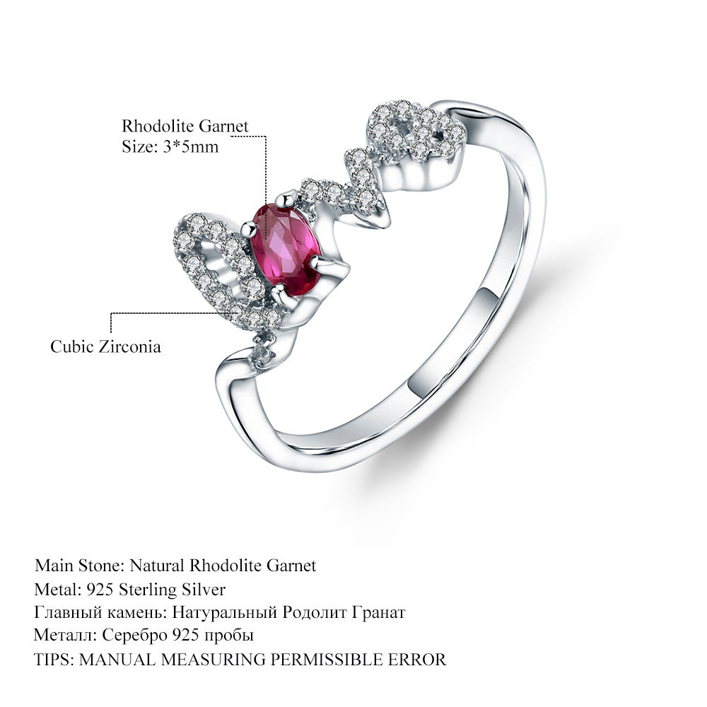 Anillo de amatista para mujer en plata de ley 925 con incrustaciones de tesoros naturales y coloridos con la letra LOVE