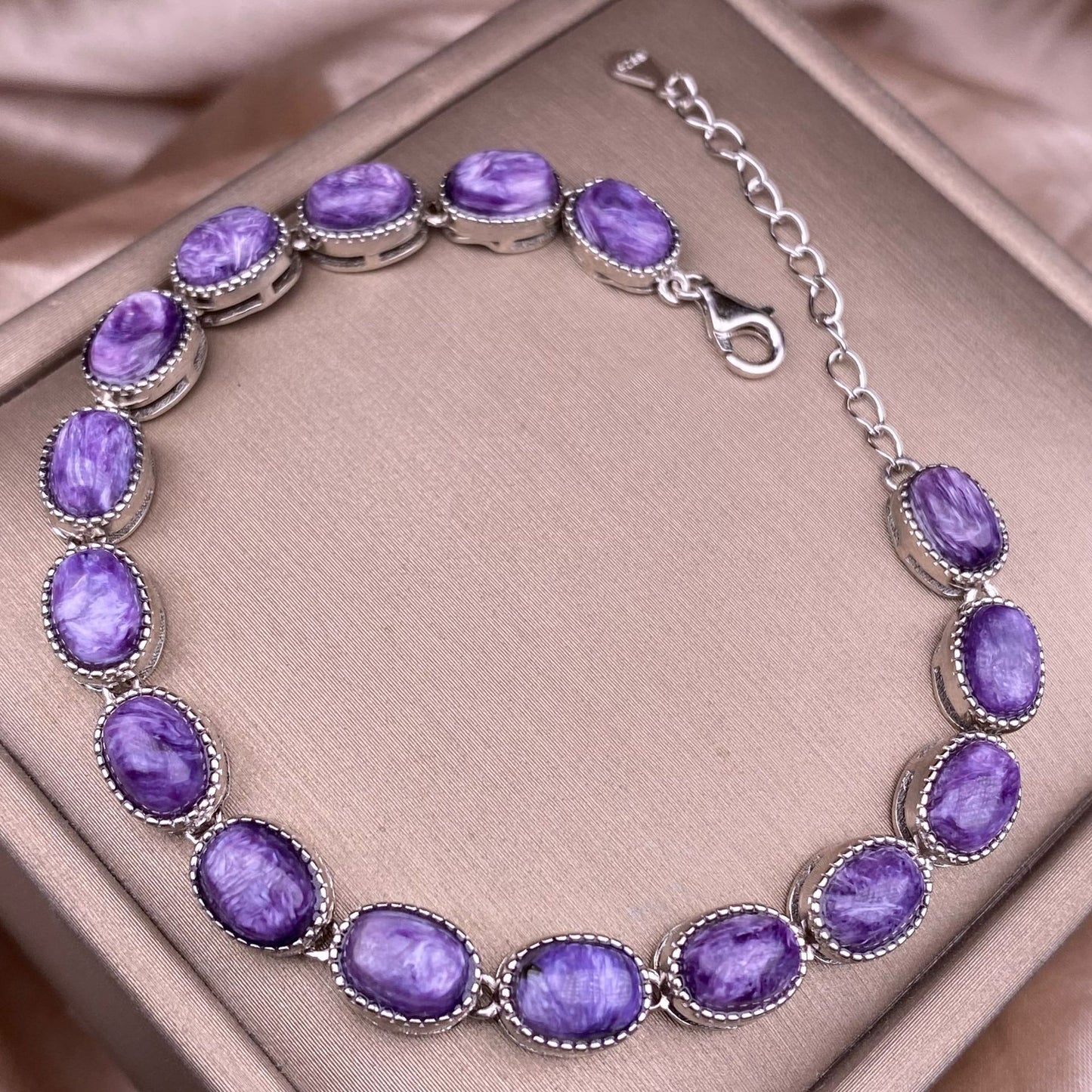 Purple Dragon Amethyst Bracelet S925 Silver Inlaid Simple Edge Multi Grain Women's Colorful Treasure Amethyst Handpiece