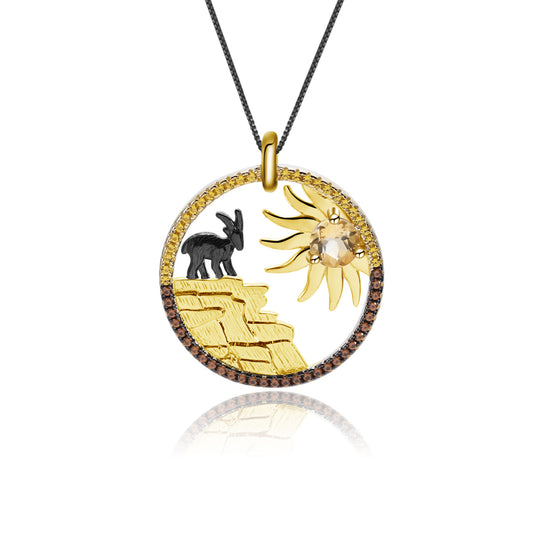 Pendentif en pierre précieuse haut de gamme de créateur avec des éléments de style animal naturel en argent 925 pendentif collier en cristal jaune naturel