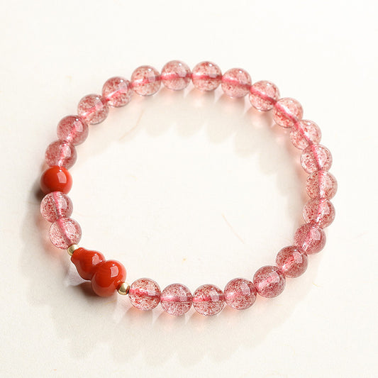 Natural Strawberry Crystal Bracelet paired with Southern Red Agate Ruyi Gourd