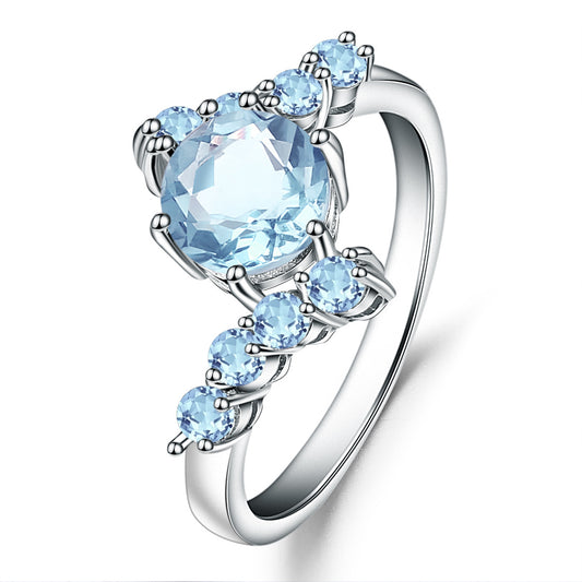 New Fashion Personality Topaz Ring Women's Inlaid with Gemstones S925 Silver Natural Colored Stone Ring