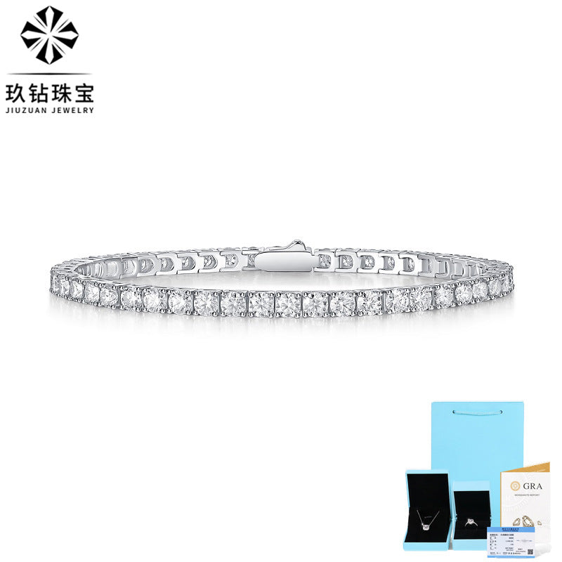 925 Silver Mosang Stone Tennis Bracelet New Men's and Women's Bracelet Silver Plated 18K Gold Handwear