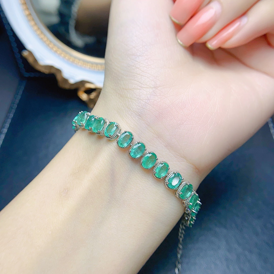 Natural emerald bracelet S925 silver inlaid main stone 4*6 selling