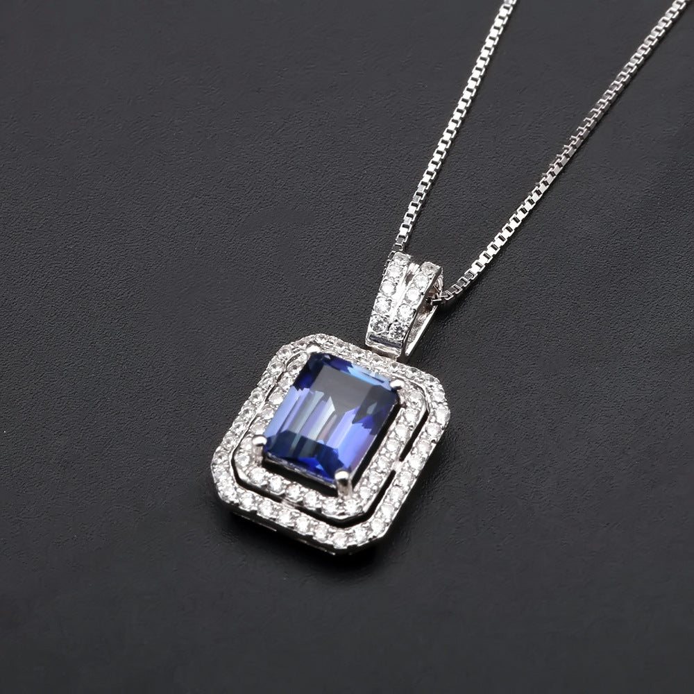 Luxurious natural stone Topaz silver pendant inlaid with 925 silver crystal necklace pendant