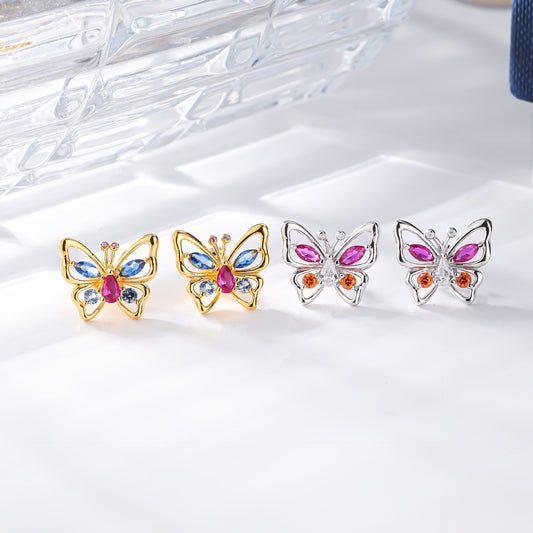 S925 sterling silver sapphire butterfly earrings with edging earrings and earrings