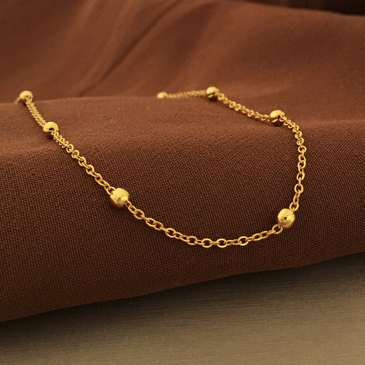 [DF]Gold Plated Japanese and Korean Simple and Fashionable Plain Chain Small Ball Necklace for Women's Personality, Temperament, and Popular Clavicle Chain