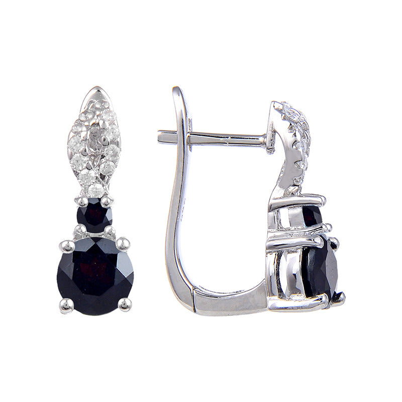 Natural Stone Earrings European and American Retro Inlaid Gemstone S925 Silver Topaz Earrings Studs