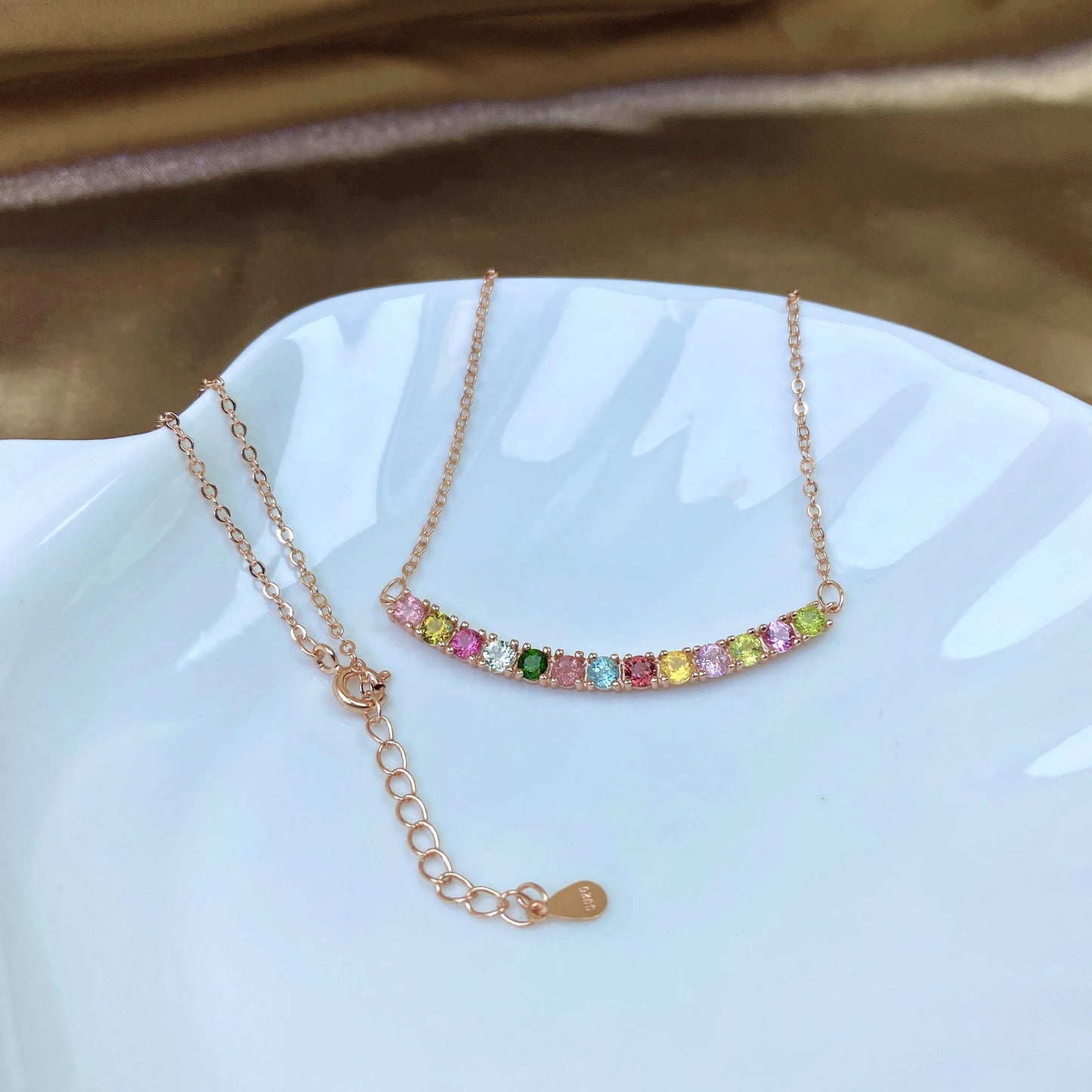 Macaron Smiling Face Candy Color Tourmaline Necklace Women's Simple and Versatile Ins Style Pendant s925 Silver Inlaid with Natural Color Treasure