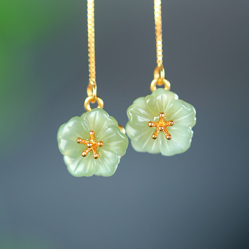 S925 silver gold-plated inlay Hetian jade fashion earrings earrings