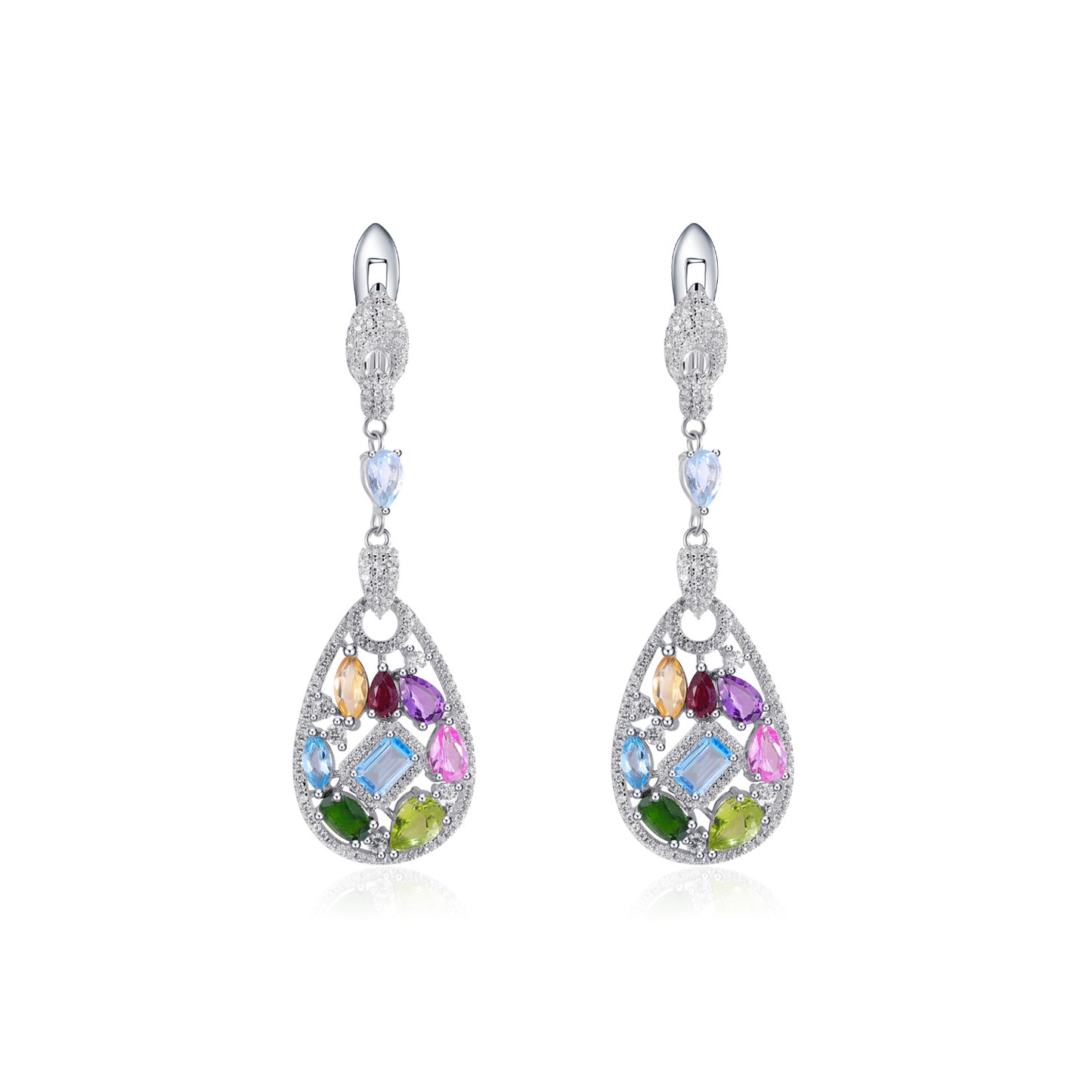 Personalized Colorful Gem Earrings 925 Pure Silver Natural Topaz Crystal Olivine High Grade Earrings