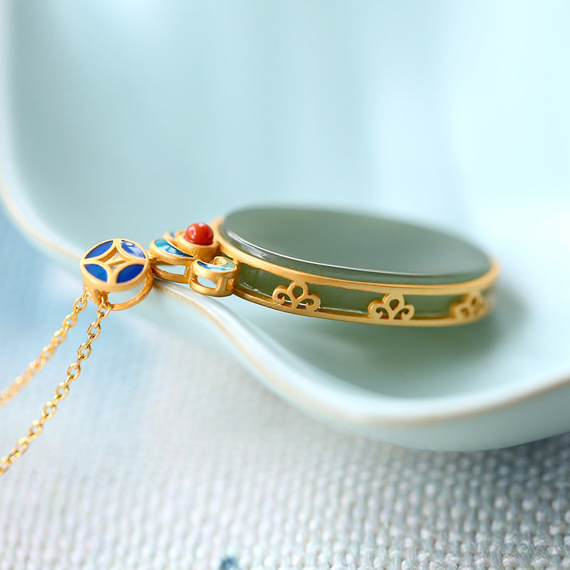 S925 Silver Plated Gold Inlaid and Tian Qingyu Southern Red embellishment Pendant Necklace