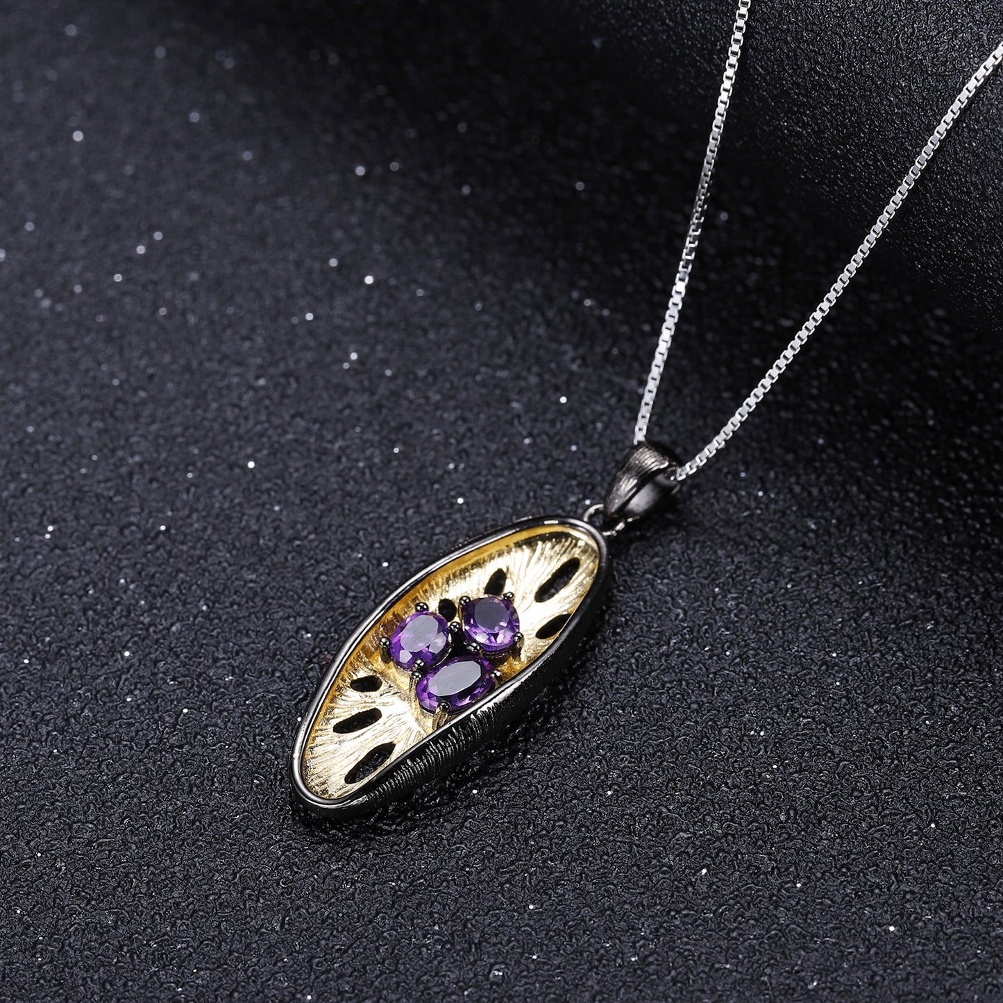 Designer gemstone pendant retro high sense 925 silver natural amethyst necklace pendant