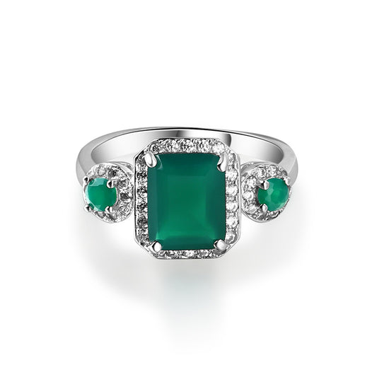 Anillo de lujo de ágata verde con nuevo diseño de personalidad y temperamento, anillo de piedras preciosas de colores con incrustaciones de plata esterlina S925