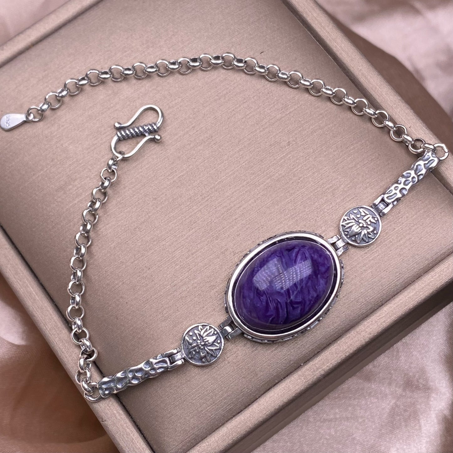 Purple Dragon Amethyst bracelet s925 silver inlaid retro simple edging atmosphere women&#039;s jewelry