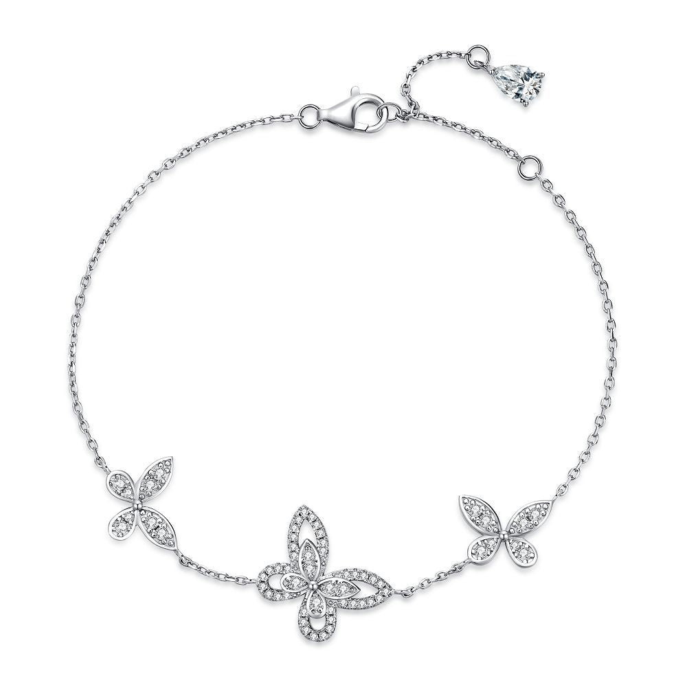 Bracelet papillon fantôme en argent sterling S925 pour femme, chaîne Joker simple, zircon plein de diamants