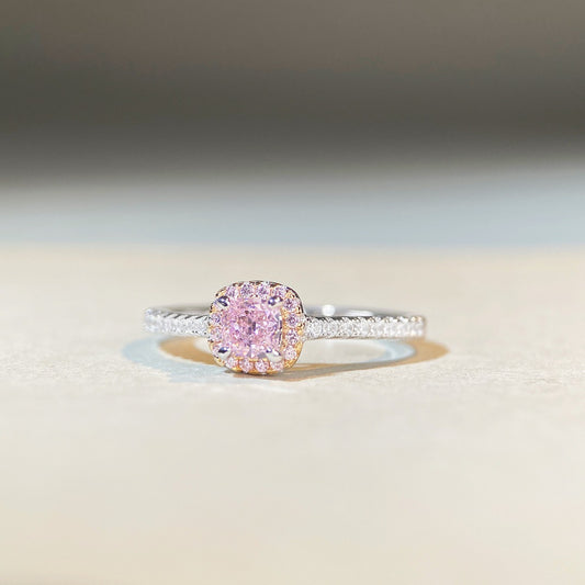 Bague en argent sterling S925 en diamant rose, série mignonne, bague en diamant léger de luxe haut de gamme à quatre griffes