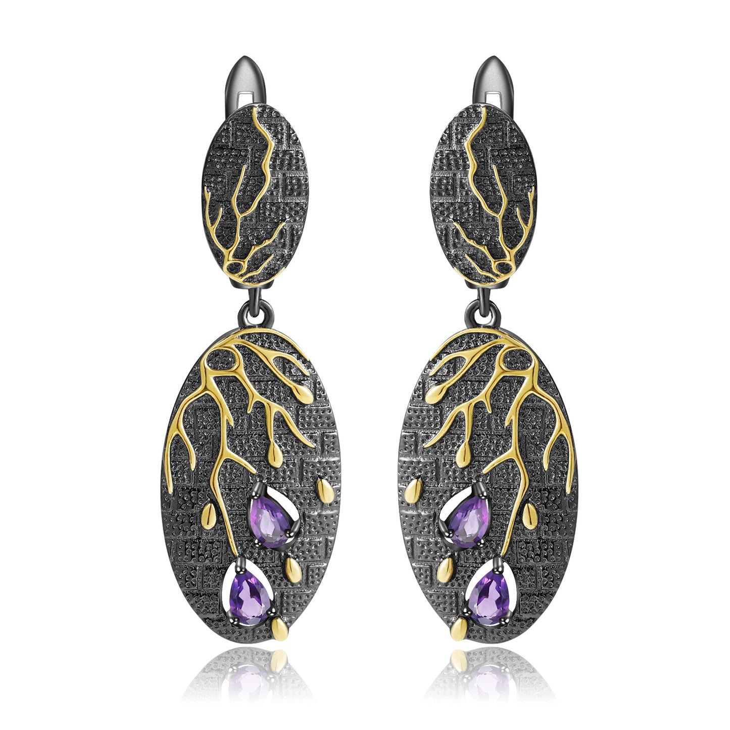 Advanced s925 sterling silver natural amethyst earrings