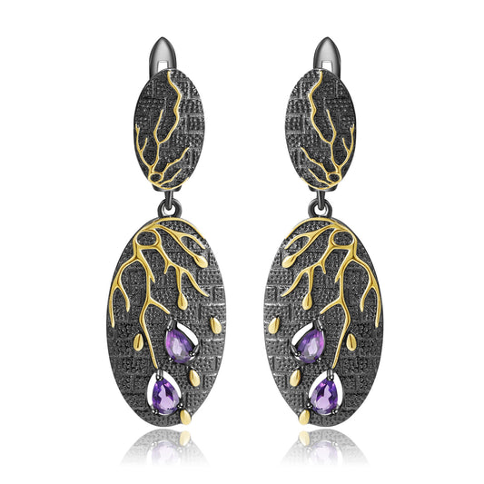 Advanced s925 sterling silver natural amethyst earrings