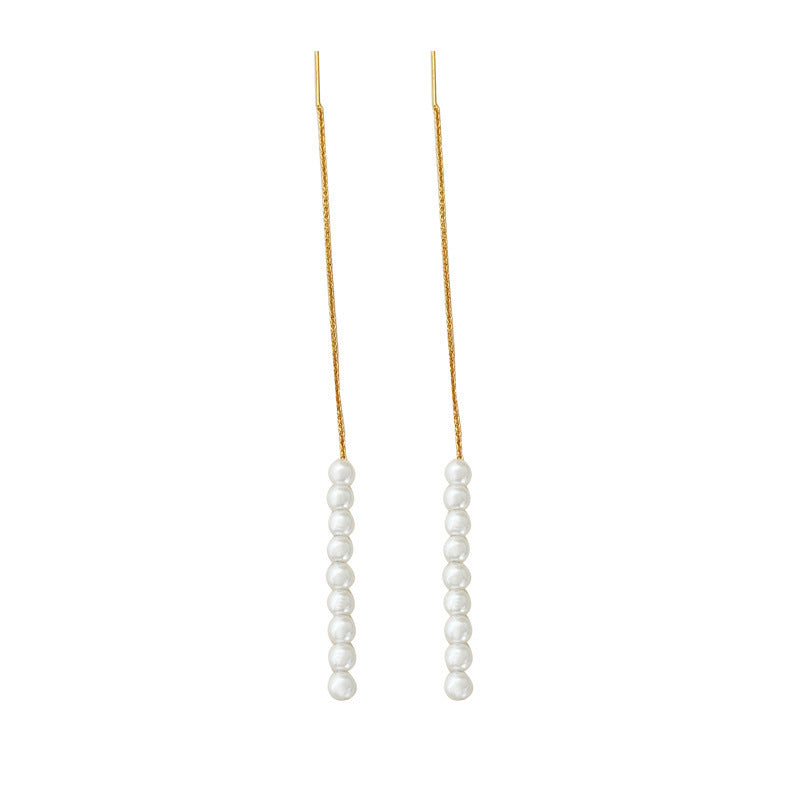 [DF]Copper plated real gold S92 silver needle French simple one-line pearl ear stitch stylish and elegant adjustable earring