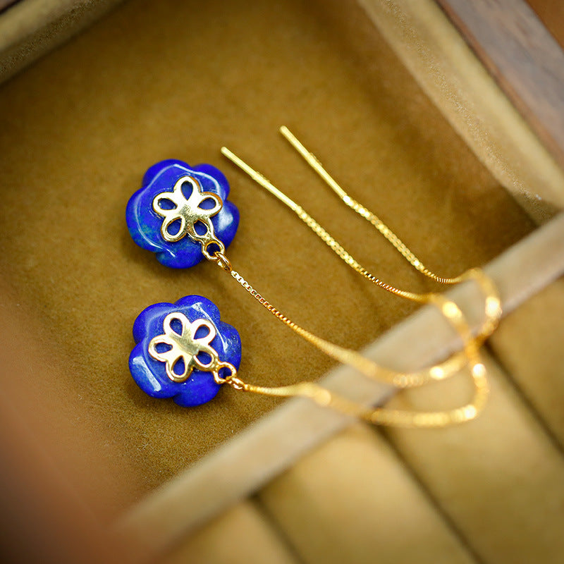 Boucles d'oreilles fleur de lapis-lazuli incrustées d'argent S925