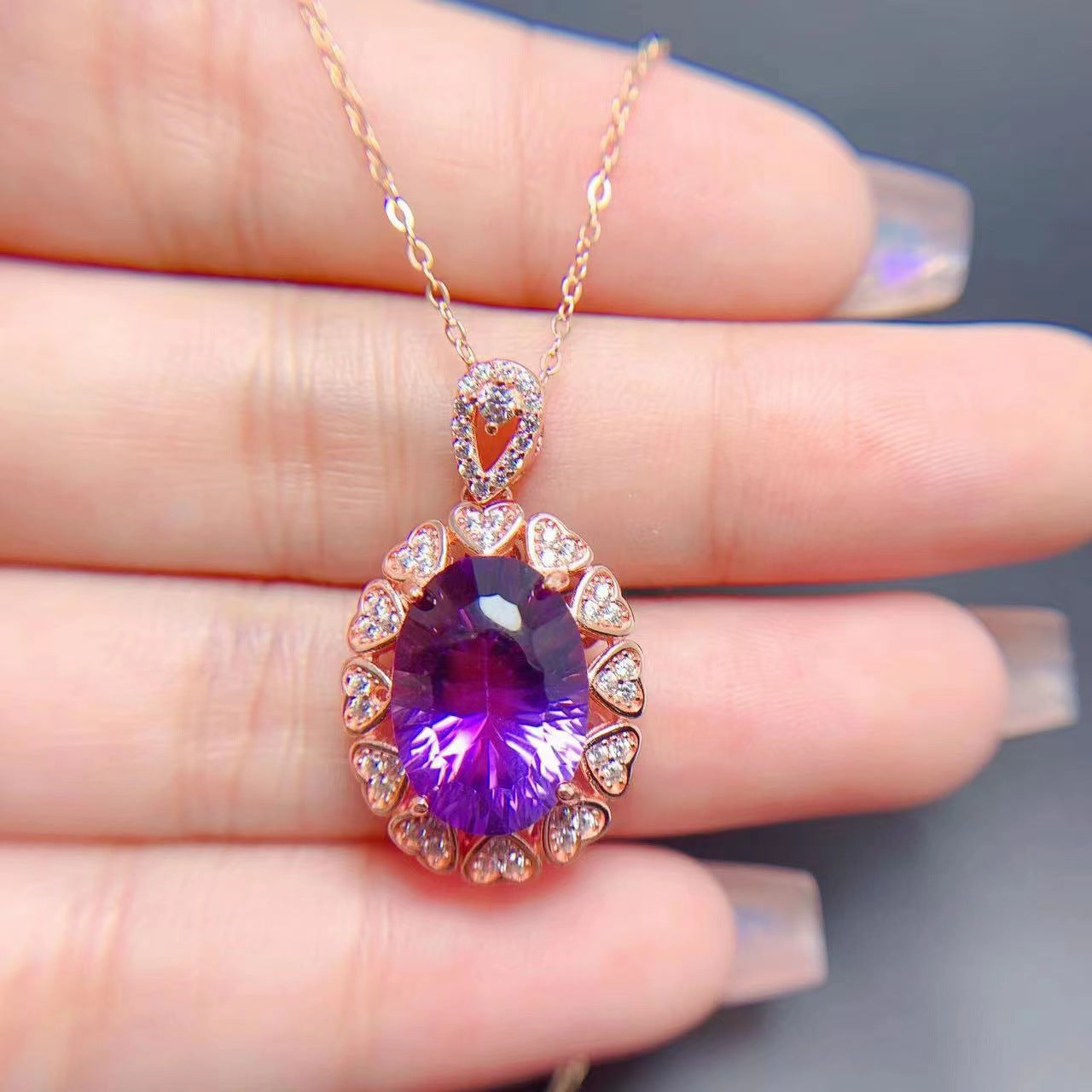 Color Treasure jewelry 925 silver inlaid natural amethyst pendant