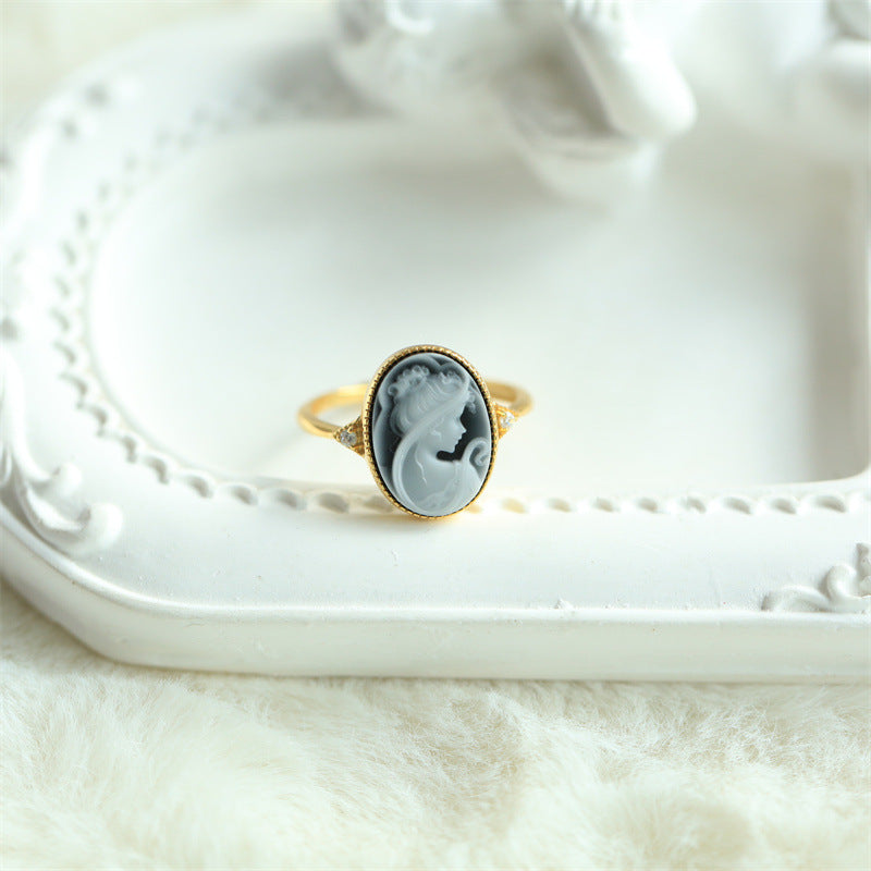 Antique S925 silver Cameo embossed beauty ring