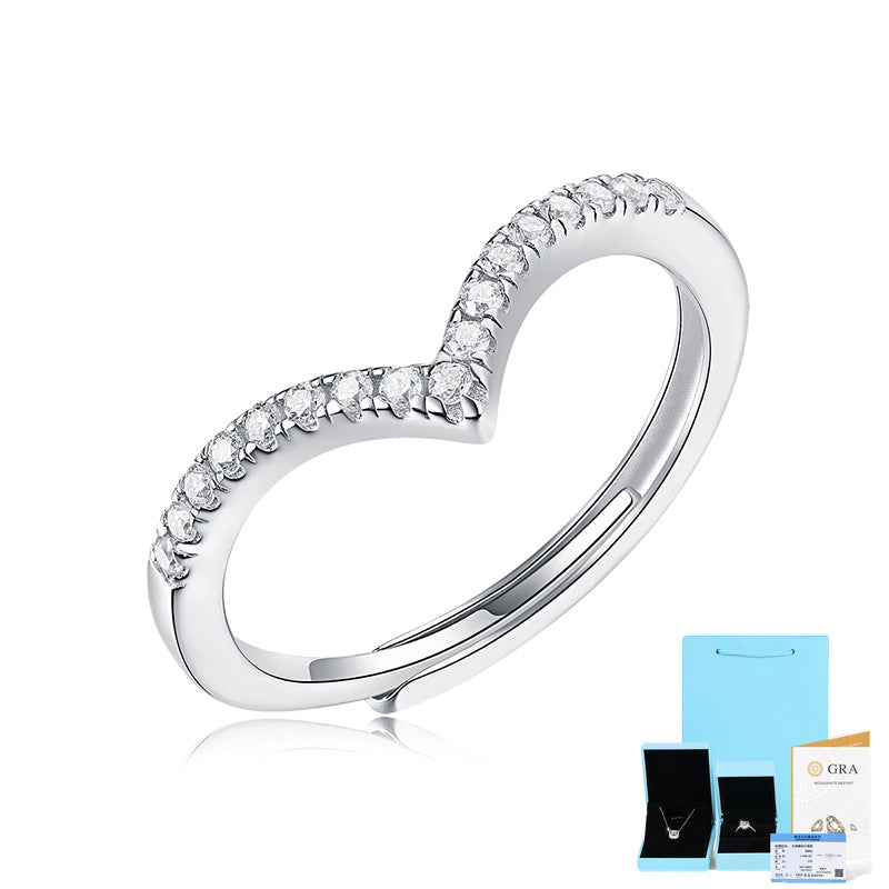 Anillo de plata S925 Mosonita para mujer con adorno de plata viva ajustable