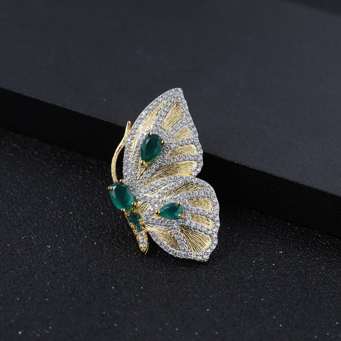 Colgante de broche de diseñador de doble uso, diseño de la serie mariposa, colgante de collar de ágata verde de plata s925 avanzado